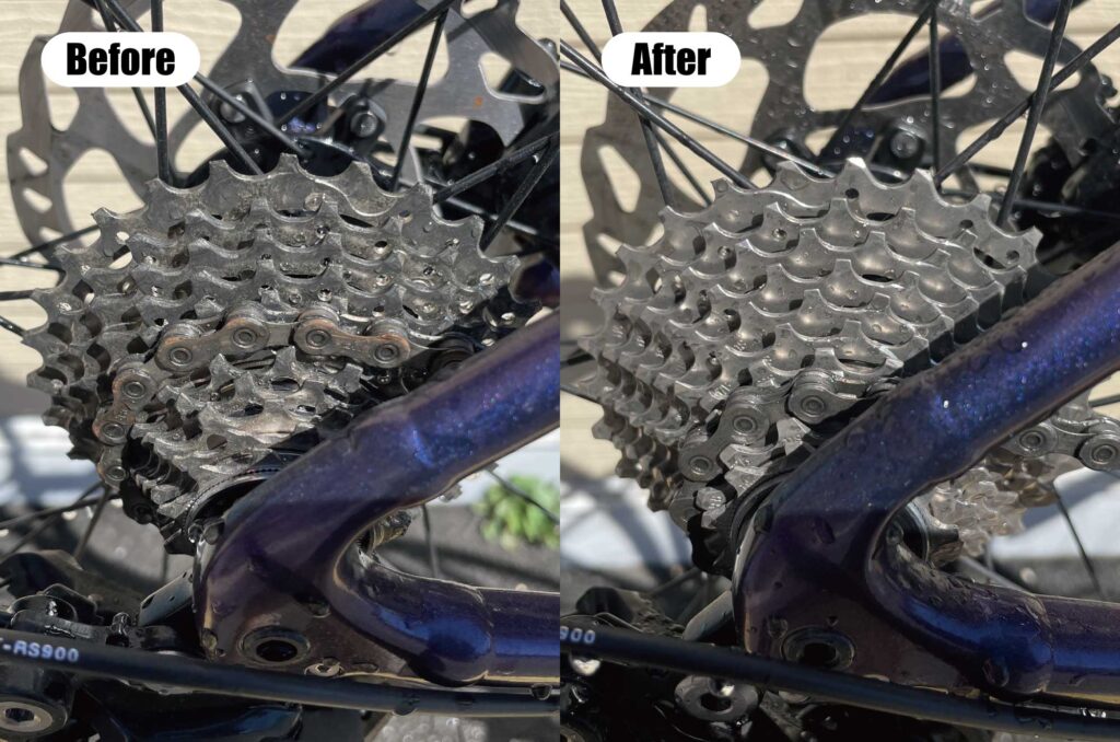 Muc-Off DRIVETRAIN CLEANERで洗車したBeforeとAfterの写真